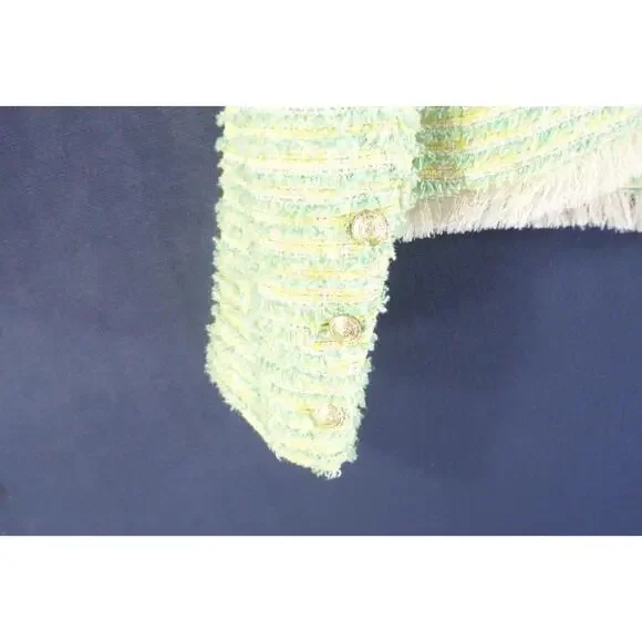 NEW, L'AGENCE Angelina Tweed Jacket In Light Green Multi SZ 14 #SJ1423